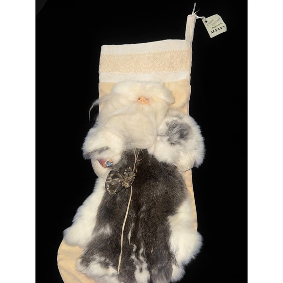 Aullyn Christmas Santa Stocking REAL Rabbit Fur Holiday Decor Unique - Picture 1 of 13